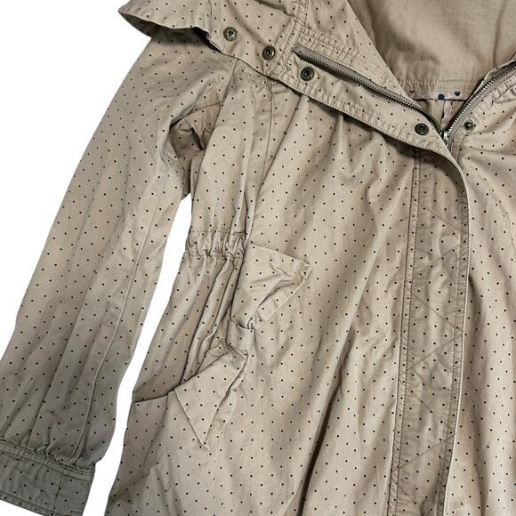 Vintage Brown Polka Dot 90s Y2K Cropped Trench Coat Jacket Hooded Pockets 8 - Picture 2 of 7